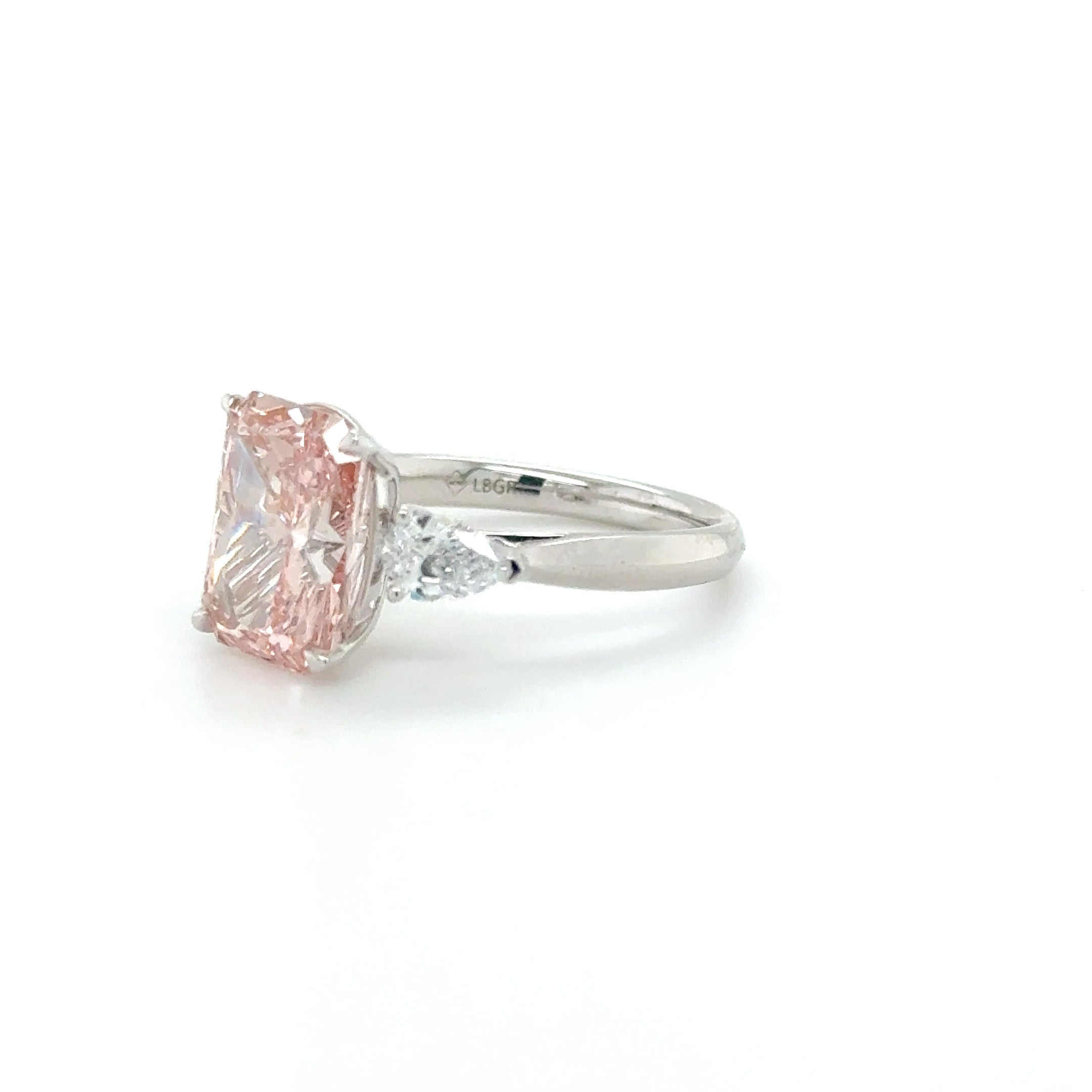 'Isabella' – 4.01ct Fancy Vivid Cushion Engagement Ring with Pear-Shaped Side Stones | 18K White Gold