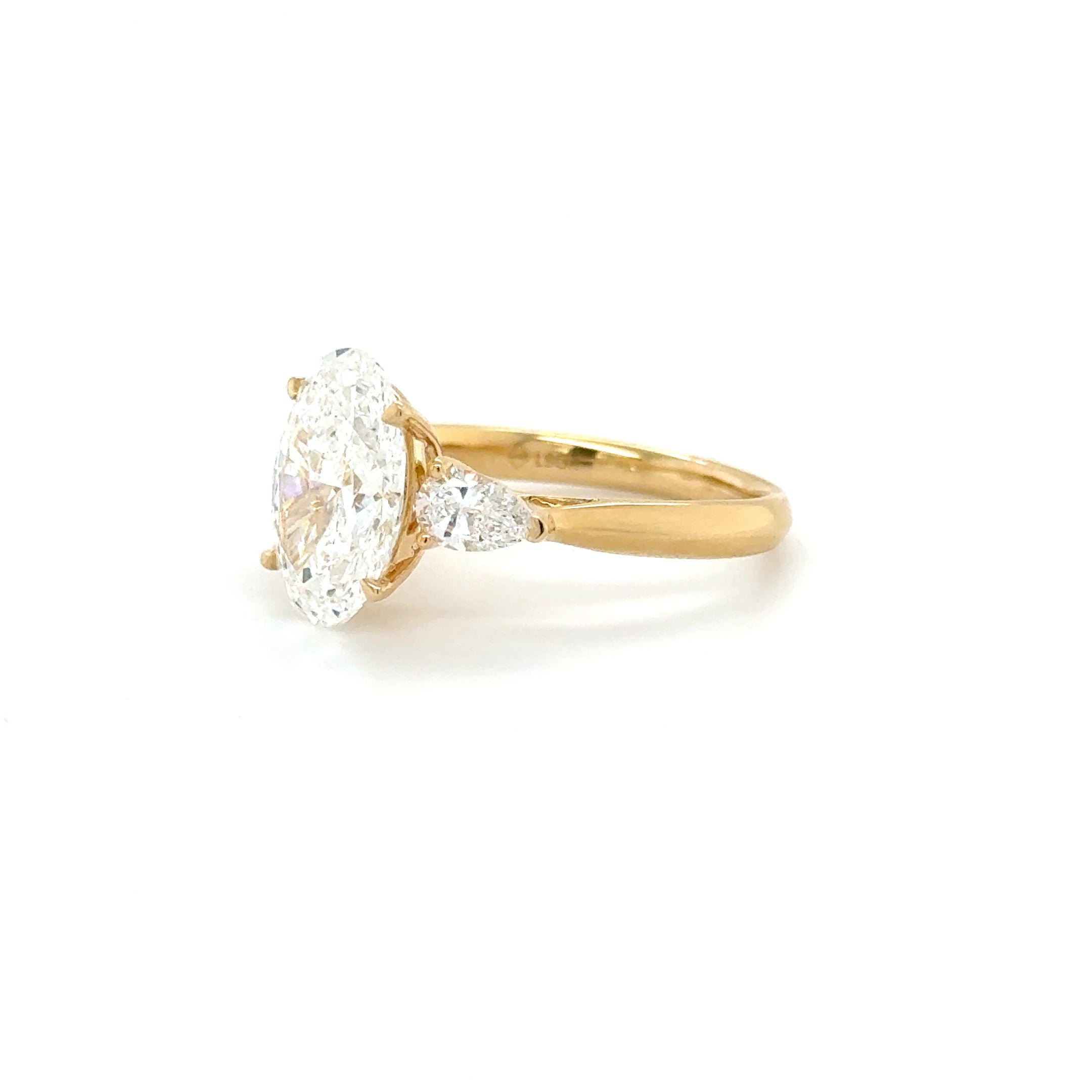 'Marielle' – 3.07ct Oval Engagement Ring with Pear-Shaped Side Stones | 18K Yellow Gold