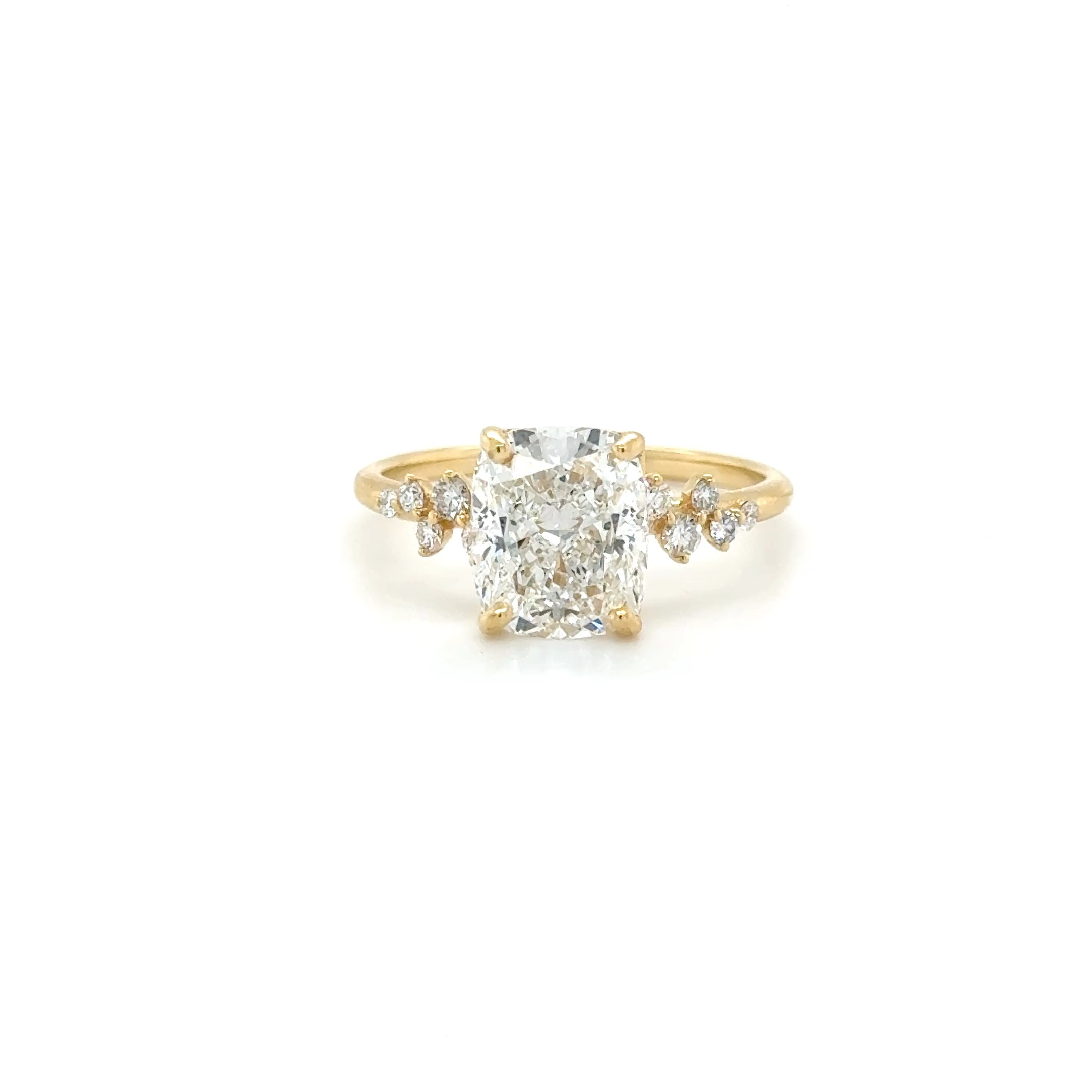'Sofia' – 2.57ct Cushion Cut Engagement Ring with Round Side Stones | 18K Yellow Gold