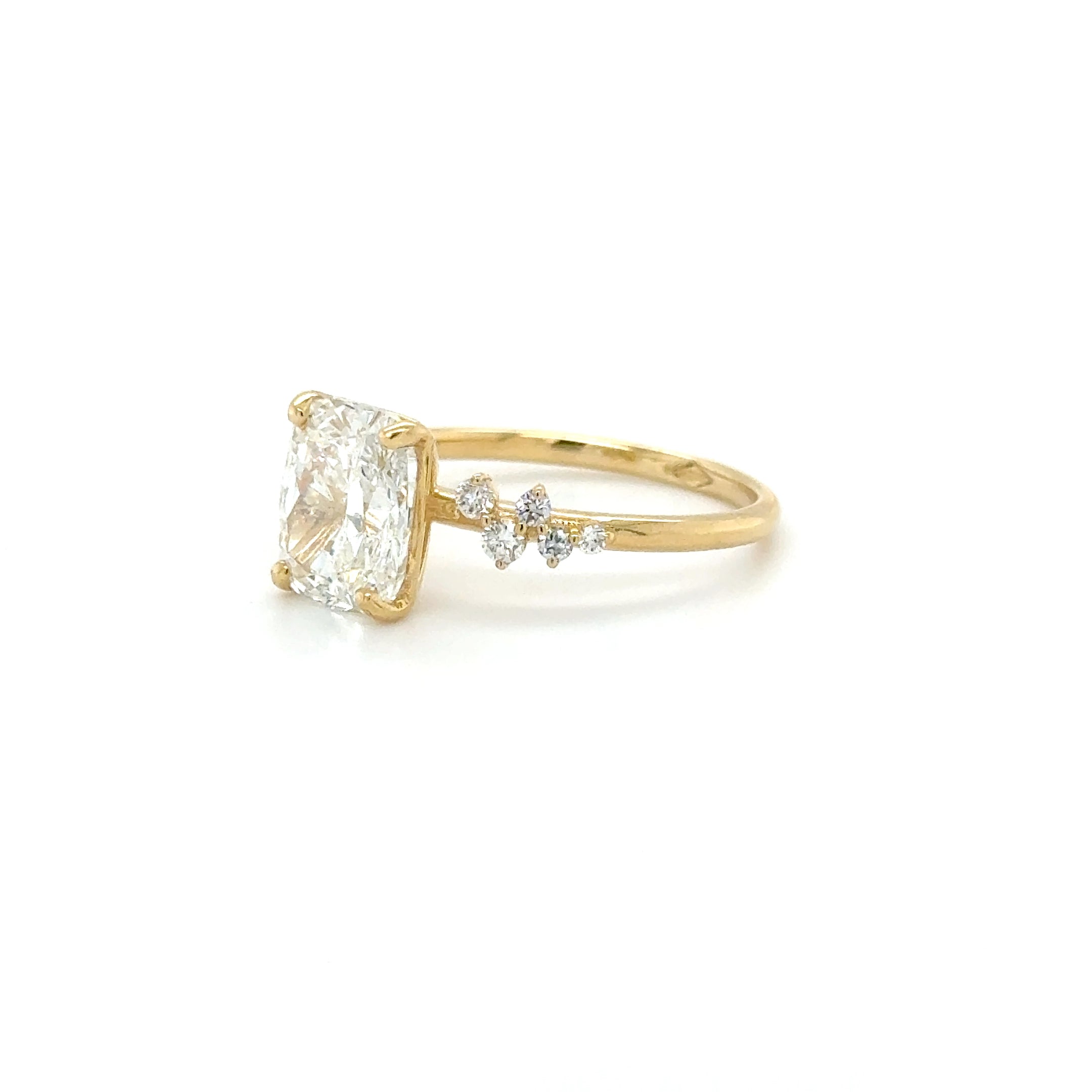 'Sofia' – 2.57ct Cushion Cut Engagement Ring with Round Side Stones | 18K Yellow Gold
