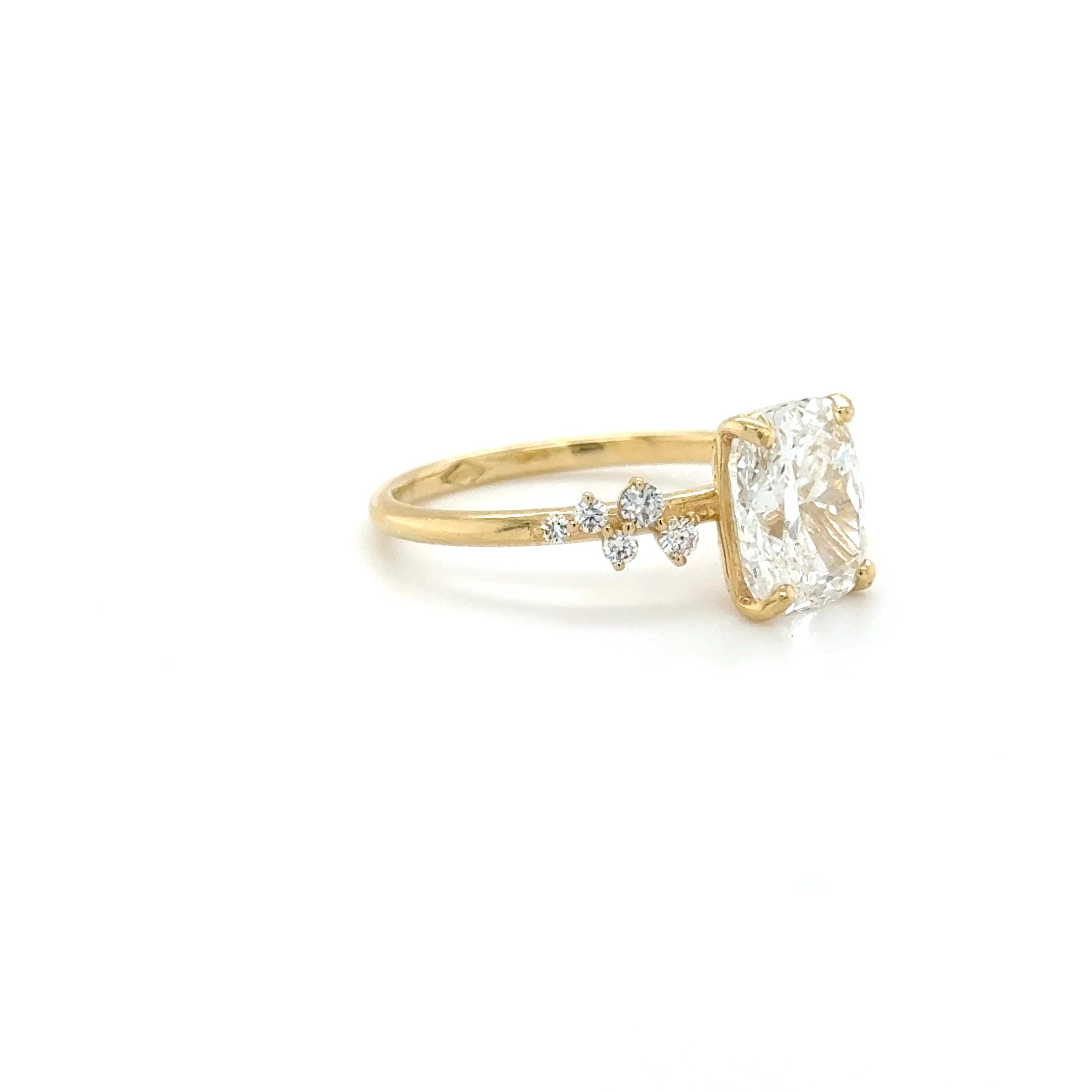 'Sofia' – 2.57ct Cushion Cut Engagement Ring with Round Side Stones | 18K Yellow Gold