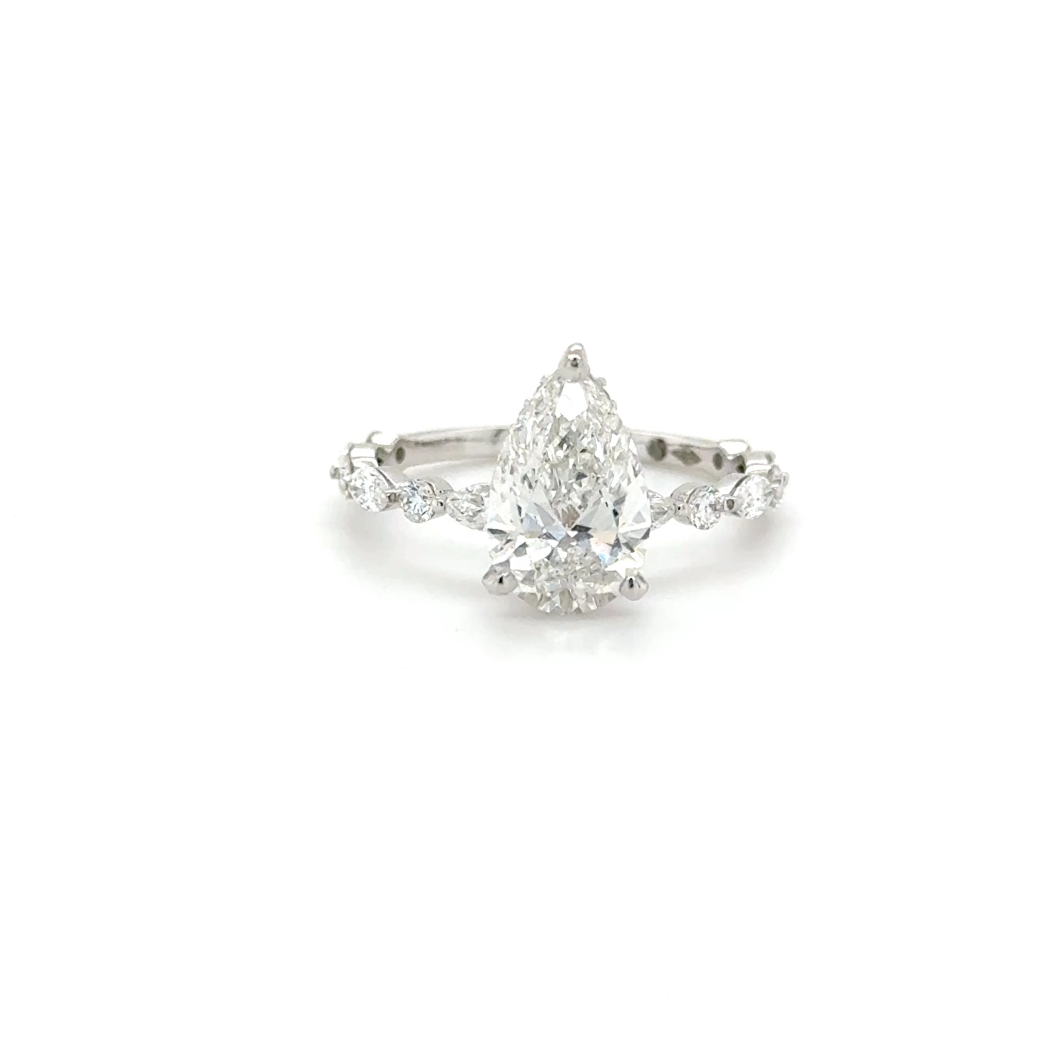 'Vivienne' – 2.03ct Pear Shape Engagement Ring with Hidden Halo & Side Stones | 18K White Gold