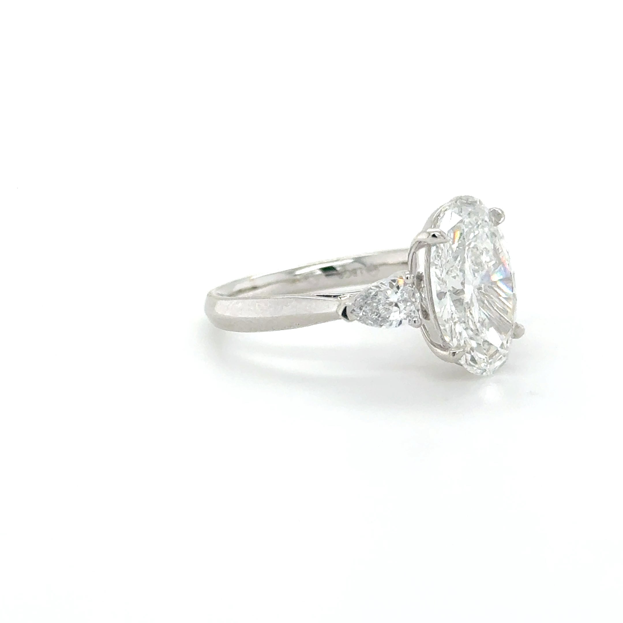 Celestine – 4.50ct Oval Engagement Ring with Pear-Shaped Side Stones | Trilogy Design