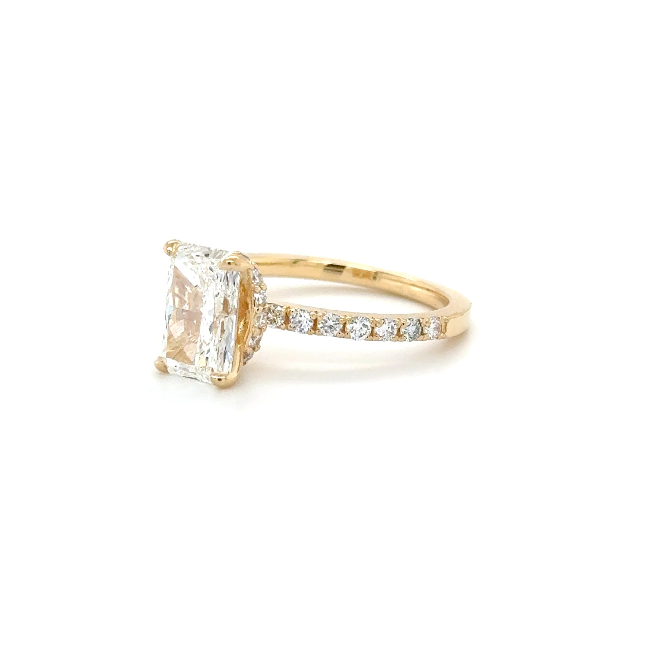 Annelise – 2.10ct Radiant Cut Engagement Ring with Micro Pavé & Hidden Halo | IGI Certified