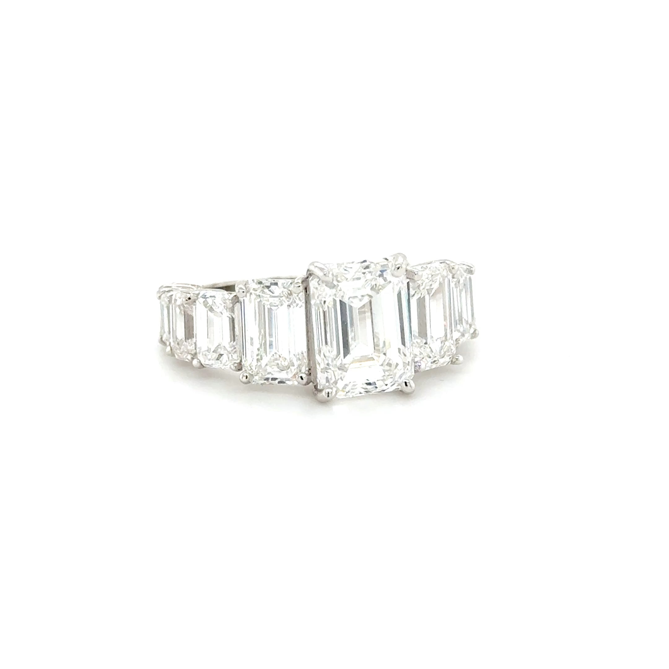 The Evelina Grace — 8.34ct Emerald Cut Trilogy Lab-Grown Diamond Ring in 18K White Gold (IGI Certified)