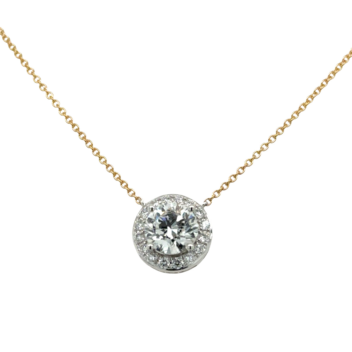 “Radiant Halo: Brilliant-Cut Diamond Necklace with Pave Accents – 1.79ct Lab-Grown”