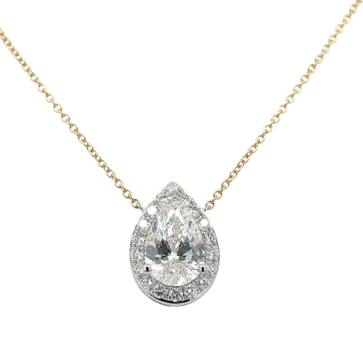 “Luminous Halo: Pear-Shaped Diamond Necklace with Sparkling Side Accents – 2.45ct Lab-Grown”