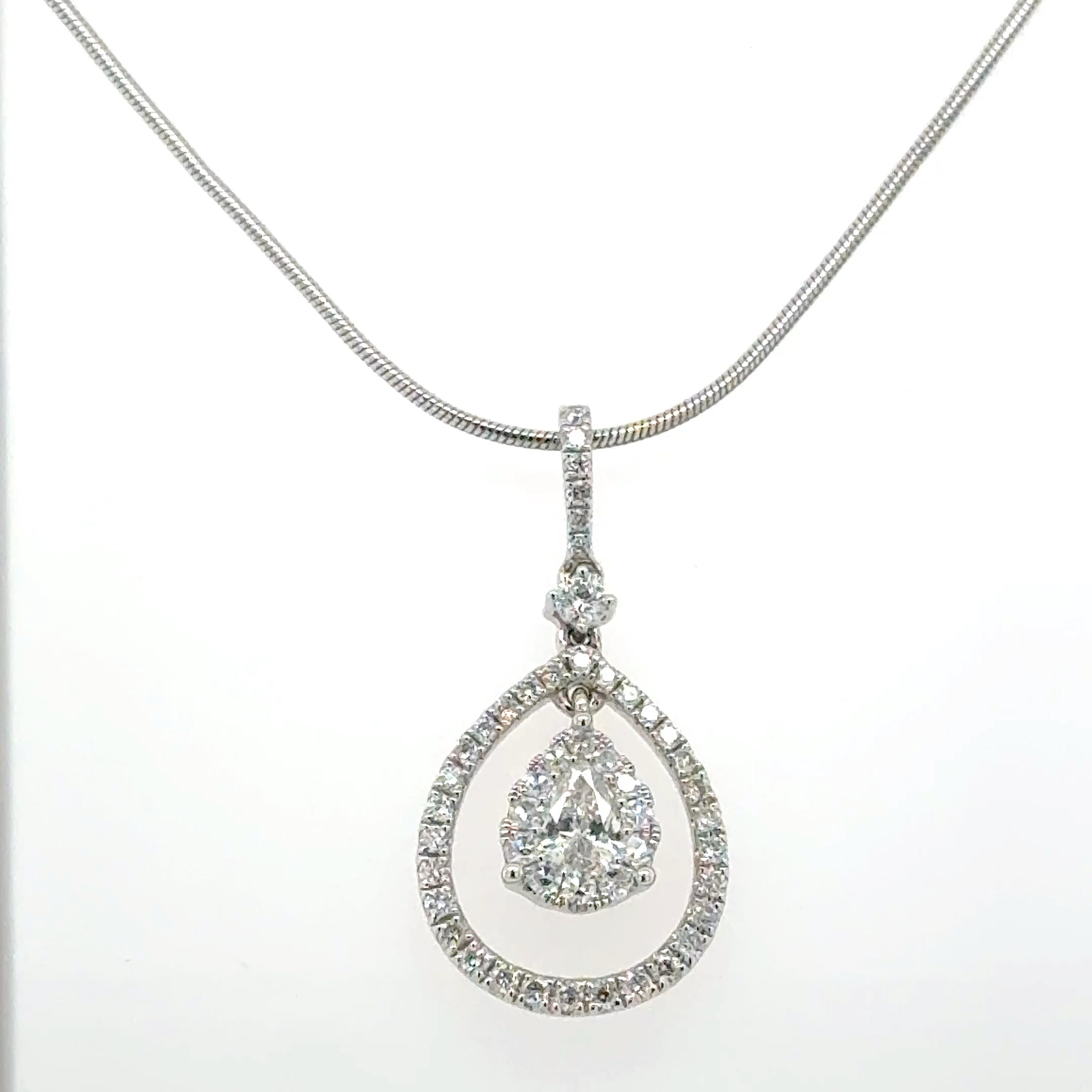 “Radiant Halo: Pear-Shaped Diamond Necklace with Floating Halo – 1.26ct Natural Diamonds”